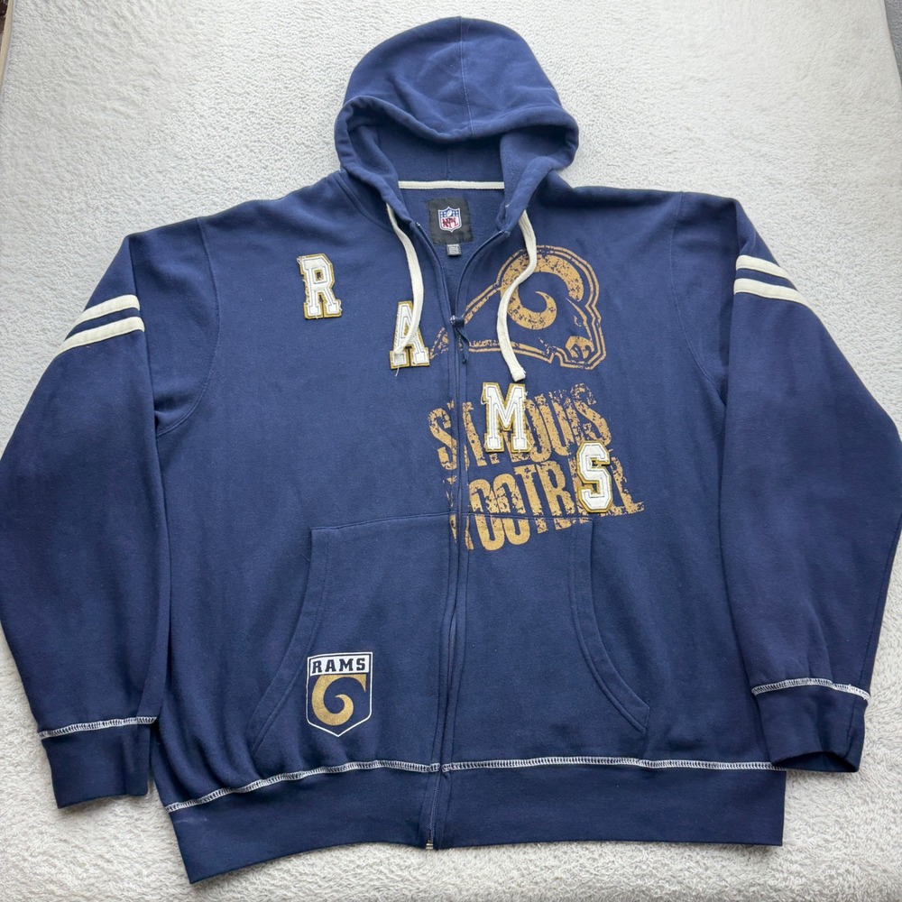 NFL Los Angeles Rams Mens XXL Navy Blue Full Zip Graphic Hoodie Sweatshirt